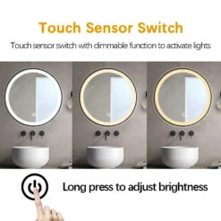 Premium LED Badeværelse Spejl Med Sort Alu Ramme Antidug,Touchsensor (Variant: Størrelse: Ø 70) -Billi Bi butik Premium LED Badevaerelse spejl med sort alu ramme AntidugTouchsensor 4