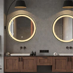 Premium LED Badeværelse Spejl Med Sort Alu Ramme Antidug,Touchsensor (Variant: Størrelse: Ø 70) -Billi Bi butik Premium LED Badevaerelse spejl med sort alu ramme AntidugTouchsensor 5